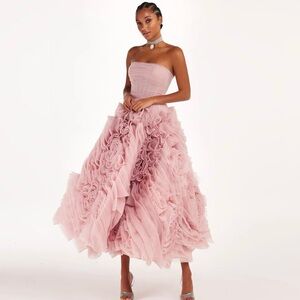 Elegant Pink Strapless Ruffle Dress